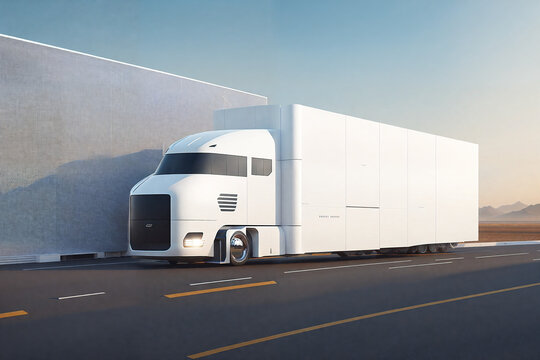 White autonomous driving cargo truck concept, AI generated