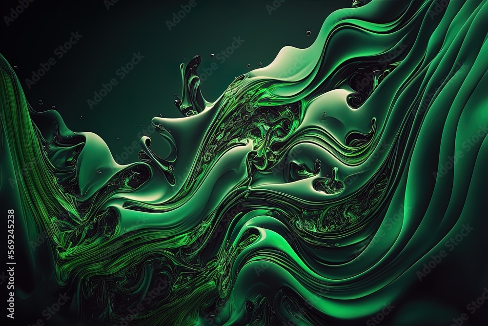 Poster a green liquid wave as a backdrop abstract generative ai