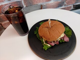 handmade Hamburger and cola