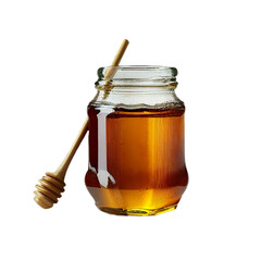 honey jar with stick isolated on transparent background cutout