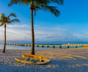 Kayaks On Sand Covered Beach at Higgs Beach Memorial Park, Key West, Florida, USA