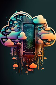 Digital cloud and computer circuit board on green background, created using generative ai technology