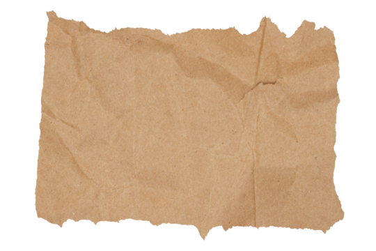 Brown butcher paper ripped rectangle isolated on white