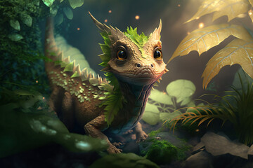 Fototapeta na wymiar Plant Dragon - Mythology creature - fantasy illustration - wyvern - Generative AI