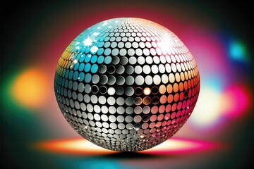 Disco ball with light spots over black background created using generative ai technology