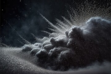 Magnified particles in air during explosion of white powder created using generative ai technology