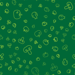 Set line Pumpkin, Mushroom and Pomegranate on seamless pattern. Vector