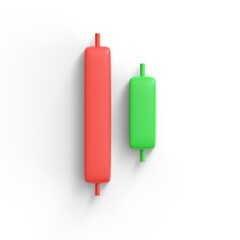 candle stick pattern Bullish harami. forex stock or crypto trading. inverse and reversal pattern to bullish or bearish graph. tutorial investment concept. 3d render isolated on white background.