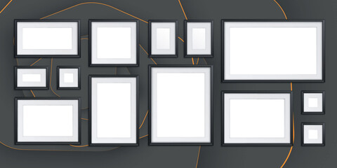 Picture frame vector. Photo art gallery.Picture frame vector.Black photo frame on wall. Square frame set. Blank pictures. Vector decoration element. 3D poster with shadow for presentations