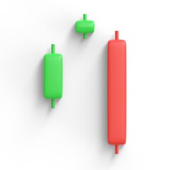 candle stick pattern Evening doji star. forex stock or crypto trading. inverse and reversal pattern to bullish or bearish graph. tutorial investment concept. 3d render isolated on white background.