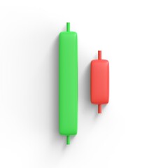 candle stick pattern Bearish engulfing. forex stock or crypto trading. inverse and reversal pattern to bullish or bearish graph. tutorial investment concept. 3d render isolated on white background.