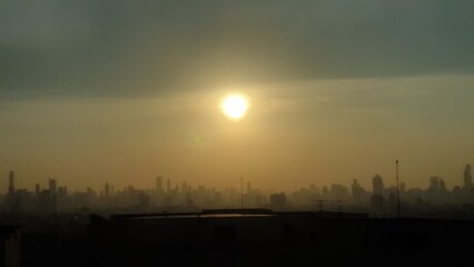 sunset in the fog
