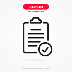 Tasks clipboard icon. Task done sign. Approved document icon. Project completed. Check Mark sign. Worksheet sign. Application form. Fill in the form. Report. Checklist icon