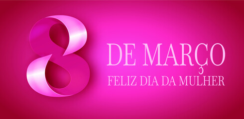 cartão ou banner para comemorar o dia da mulher em 8 de março em branco sobre fundo rosa com o número 8 em rosa e branco - obrazy, fototapety, plakaty