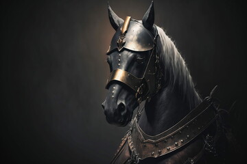 horse on black with armor