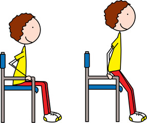 Happy kid exercises push ups in chair