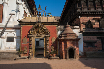 The golden gate of Bhaktapur in  Bhaktapur Durbar Square, Nepal. It is the entrance to the main courtyard of the palace of fifty-five windows