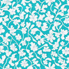 Fototapeta na wymiar Seamless white flowery pattern on turquoise color background illustration