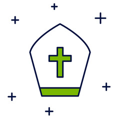 Obraz premium Filled outline Pope hat icon isolated on white background. Christian hat sign. Vector