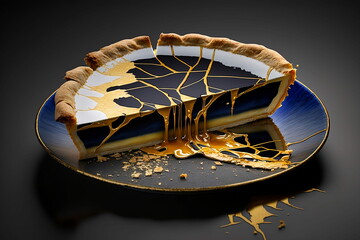 Fototapeta na wymiar Luxurious cake with gold in a bowl