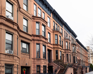 Fototapeta na wymiar Brooklyn typical facades & row houses in an iconic neighborhood of Brooklyn. Park Slope, New York