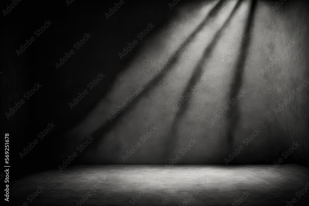 Poster a dark empty room with light falling from above. generative ai