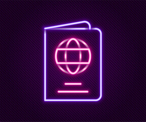 Glowing neon line Passport with biometric data icon isolated on black background. Identification Document. Colorful outline concept. Vector