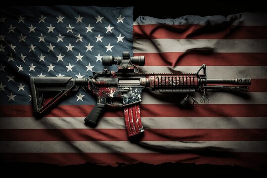 M16A1 rifle, usa flag background, generative ai