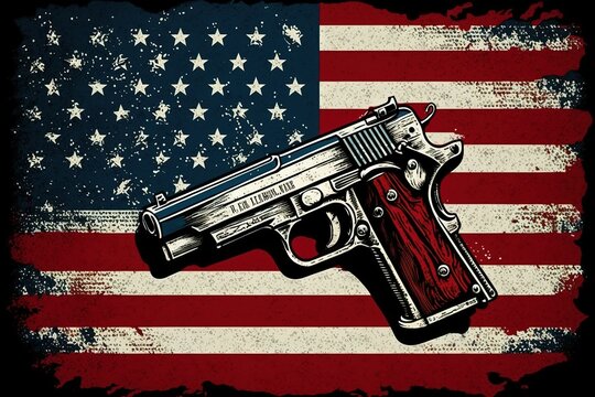 M1911 pistol, usa flag bacgroung, comic style, generative ai