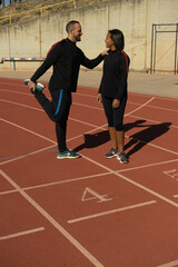 Diverse couple exercising 