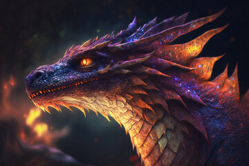 Colored Dragon - Mythology creature - fantasy illustration - wyvern - Generative AI - obrazy, fototapety, plakaty