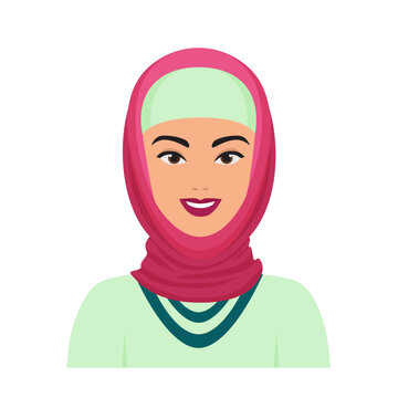 Young arabian girl in hijab. Islamic woman avatar in traditional clothes vector cartoon illustration