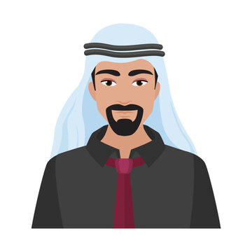Muslim man wearing traditional thobe. Arabian businessman, islamic culture vector cartoon illustration