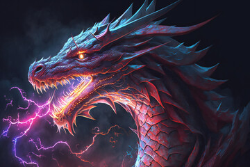 Colored Dragon - Mythology creature - fantasy illustration - wyvern - Generative AI