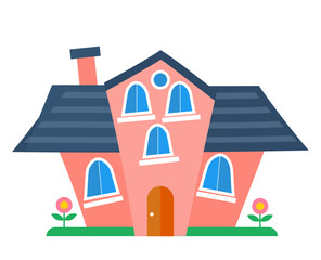 Big cartoon village house. Traditional rural location, cottage building vector cartoon illustration