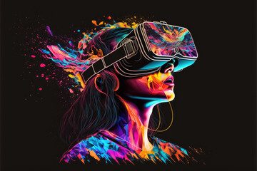 a young woman with VR glasses. illustration. isolated. Federation. Generative AI