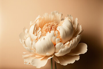 an airy white flower. isolated on a soft orange background. Generative AI
