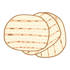 Matzah or matzo, unleavened bread for Pesach, Jewish holiday of Passover, isolated on white background, design element