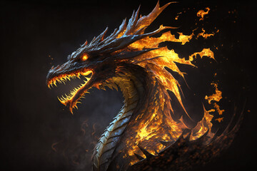 Fototapeta na wymiar Fire Dragon - Mythology creature - fantasy illustration - wyvern - Generative AI