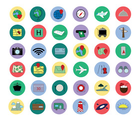 Set of travel and tourism icons. Vector illustration.Flat vector color icon