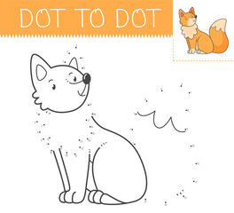Dot to dot game coloring book with fox for kids. Coloring page with a cute cartoon fox. Connect the dots illustration.