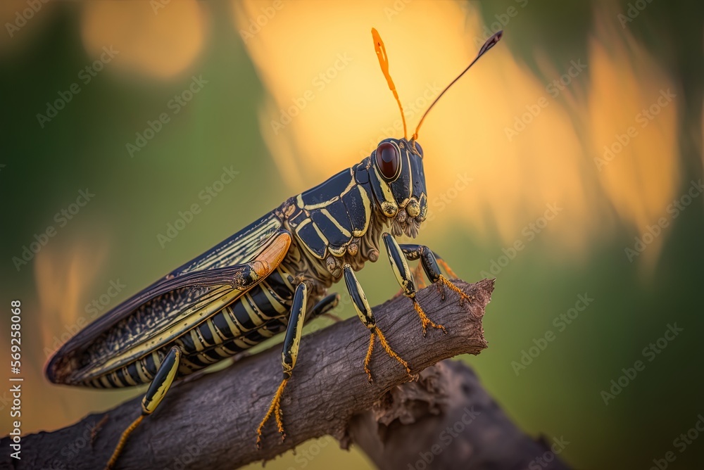 Poster eastern lubber grasshopper up up and personal on a tree generative ai