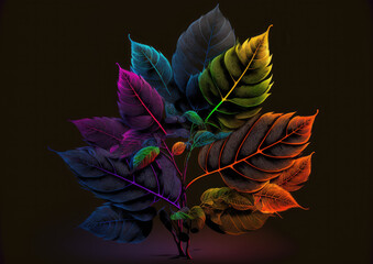 creative colorful leaves on black background. Generative AI