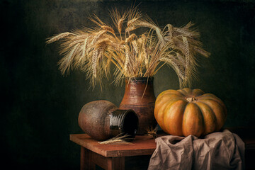 still life with pumpkins