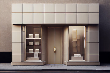 Luxury boutique exterior in a minimal style with lots of copy space, generative AI