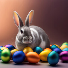 Bunny surrounded with colorful eggs. (Ai Generated)