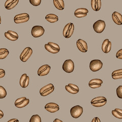 Watercolour coffee beans hand drawn seamless patterns