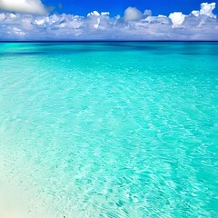 Fototapeta na wymiar Turquoise sea water and cloudy blue sky Nature Caribbean sea Bahamas
