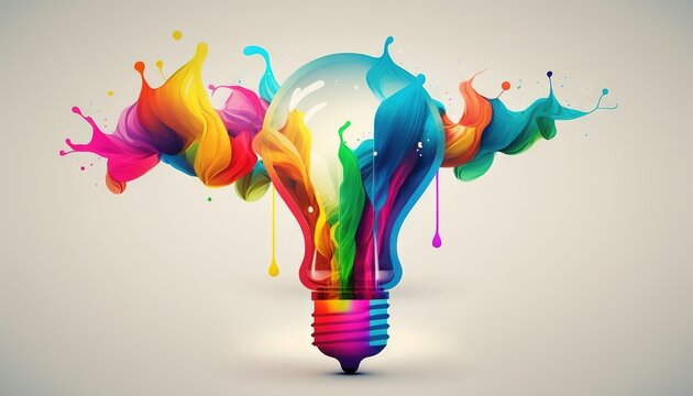  a colorful light bulb with paint pouring out of it's sides and a light bulb with a light bulb shaped like a light bulb.  generative ai
