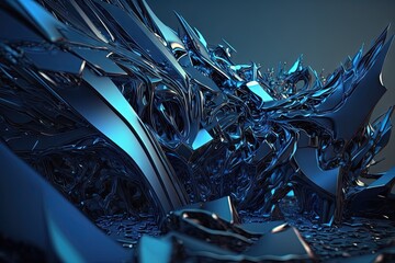  a very abstract picture of a blue and silver object with a black background and a black background with a blue and silver object in the middle.  generative ai